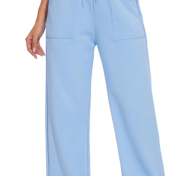 Lightblue women's fleece wide leg sweatpants, high waist, straight legs, athleti - Picture 1 of 8